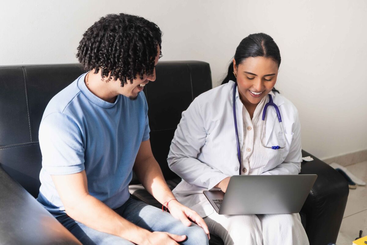 Care team reviewing clinical study information together